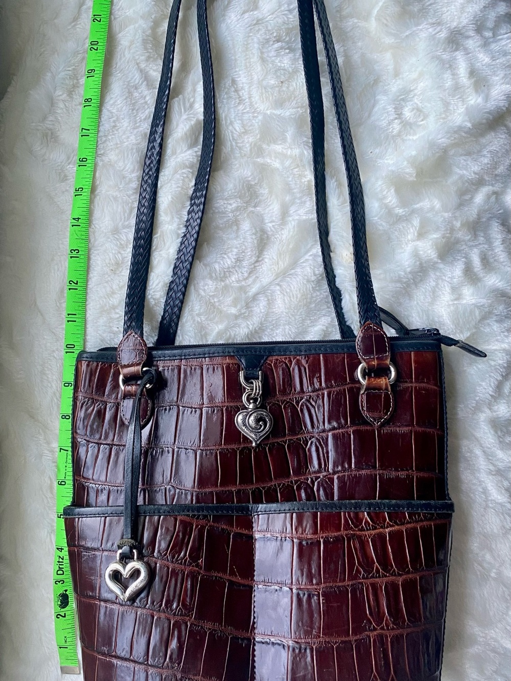 Brighton Burgundy Croc-Embossed Shoulder Bucket Bag with Heart Charms